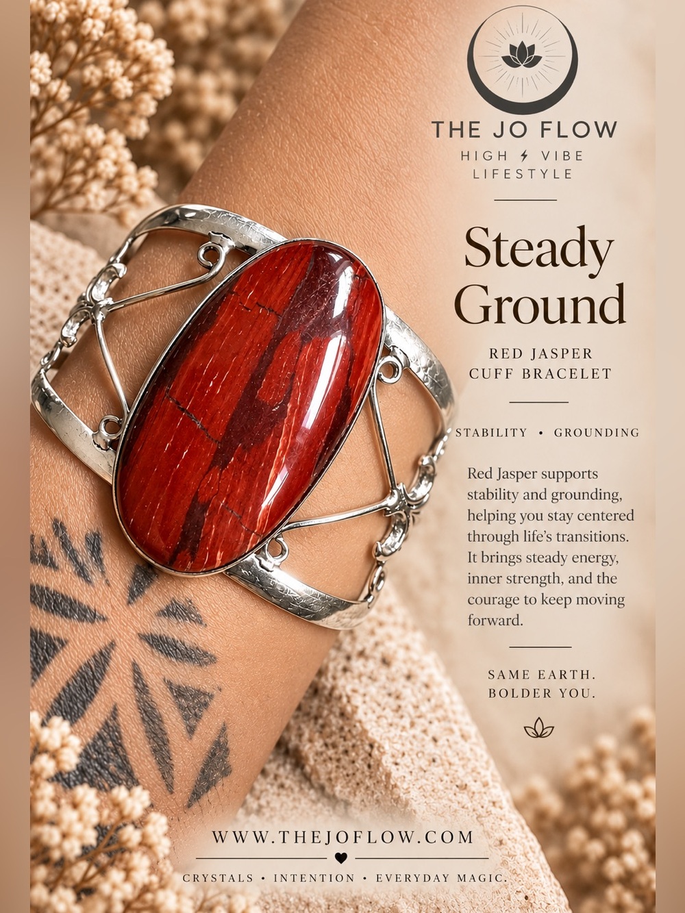 925 Strength + Grounding Red Jasper Cuff Bracelet